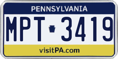 PA license plate MPT3419