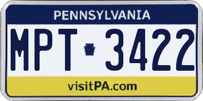 PA license plate MPT3422
