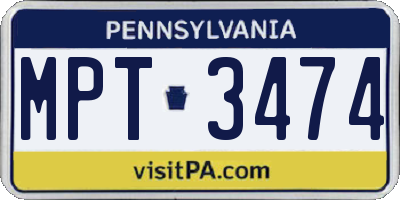 PA license plate MPT3474
