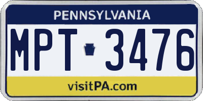 PA license plate MPT3476