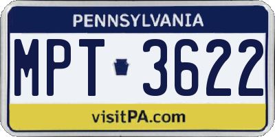 PA license plate MPT3622
