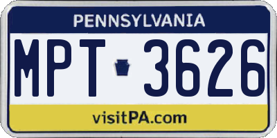 PA license plate MPT3626