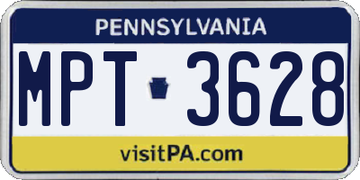 PA license plate MPT3628