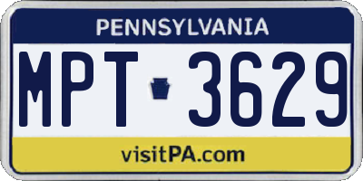 PA license plate MPT3629
