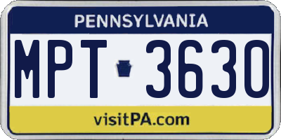 PA license plate MPT3630