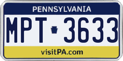 PA license plate MPT3633