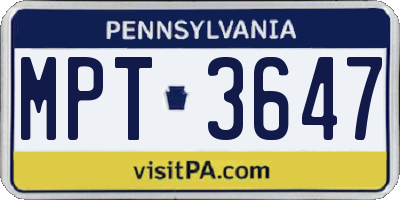 PA license plate MPT3647