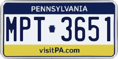PA license plate MPT3651