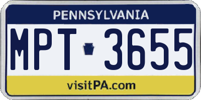 PA license plate MPT3655