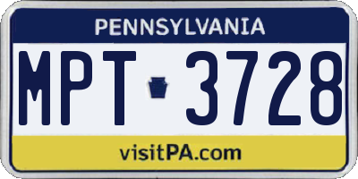PA license plate MPT3728