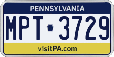 PA license plate MPT3729