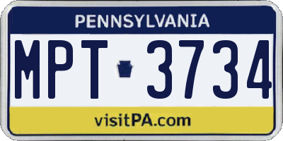 PA license plate MPT3734