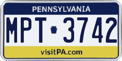 PA license plate MPT3742