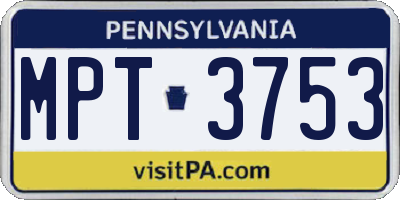 PA license plate MPT3753
