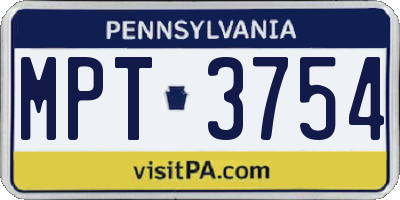 PA license plate MPT3754
