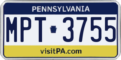 PA license plate MPT3755
