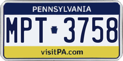PA license plate MPT3758