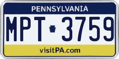PA license plate MPT3759