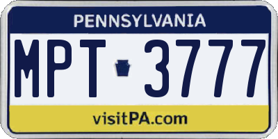PA license plate MPT3777
