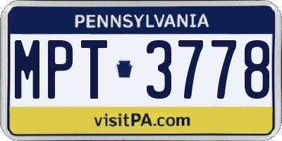 PA license plate MPT3778
