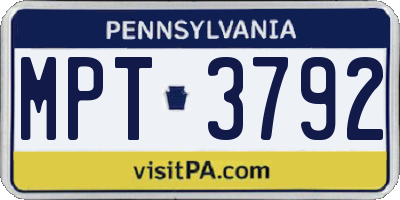 PA license plate MPT3792