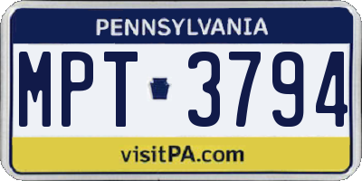 PA license plate MPT3794
