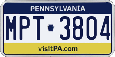 PA license plate MPT3804