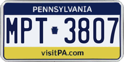PA license plate MPT3807