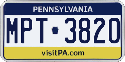 PA license plate MPT3820