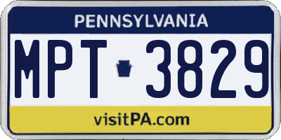PA license plate MPT3829