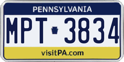 PA license plate MPT3834