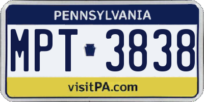PA license plate MPT3838