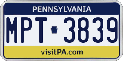 PA license plate MPT3839