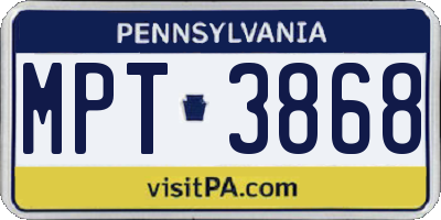 PA license plate MPT3868