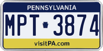 PA license plate MPT3874