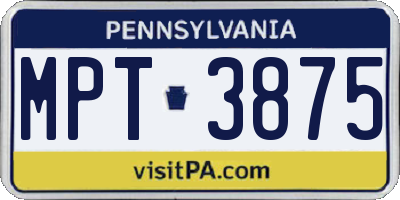 PA license plate MPT3875