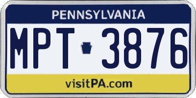PA license plate MPT3876