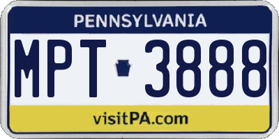 PA license plate MPT3888
