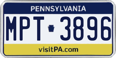 PA license plate MPT3896
