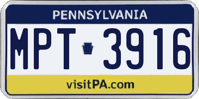 PA license plate MPT3916