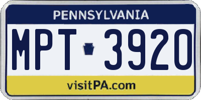 PA license plate MPT3920