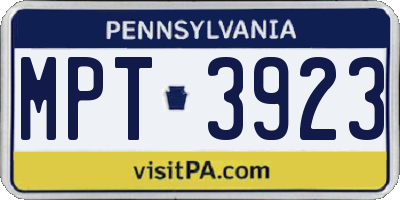 PA license plate MPT3923
