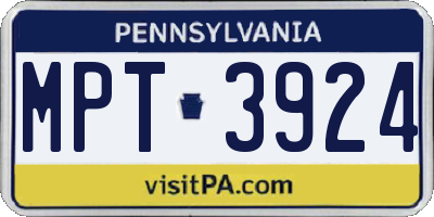 PA license plate MPT3924