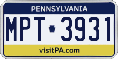PA license plate MPT3931