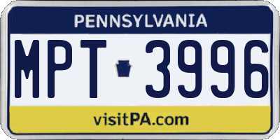 PA license plate MPT3996