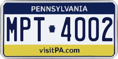 PA license plate MPT4002