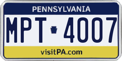 PA license plate MPT4007