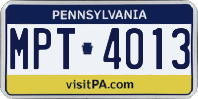 PA license plate MPT4013