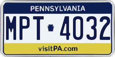 PA license plate MPT4032
