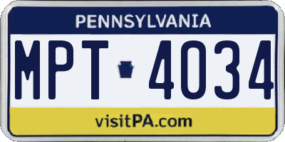 PA license plate MPT4034